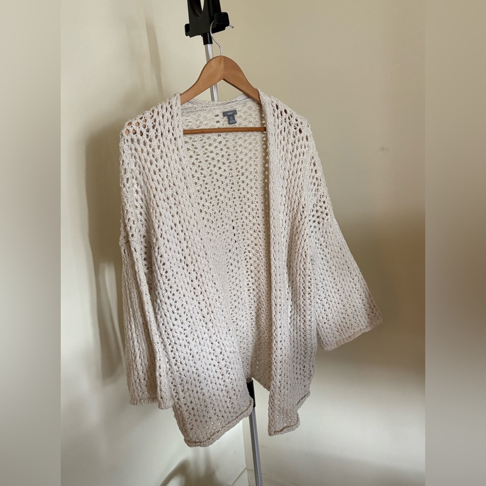 Aerie Cream Crochet Cotton Open-Knit Shawl Cardigan